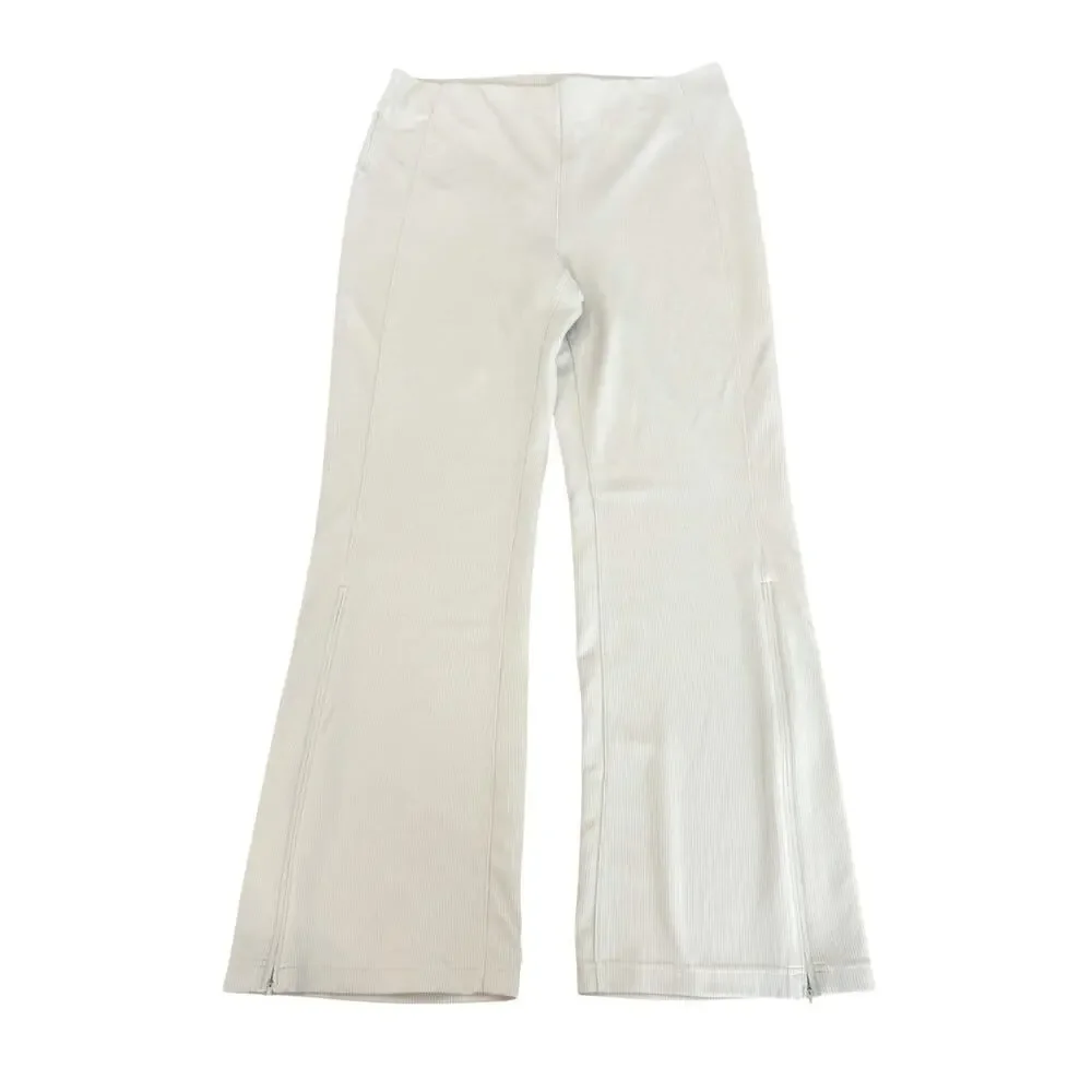 Lululemon Brushed Softstreme Ribbed Pants Womens Size 14 Bone White Zip Flared